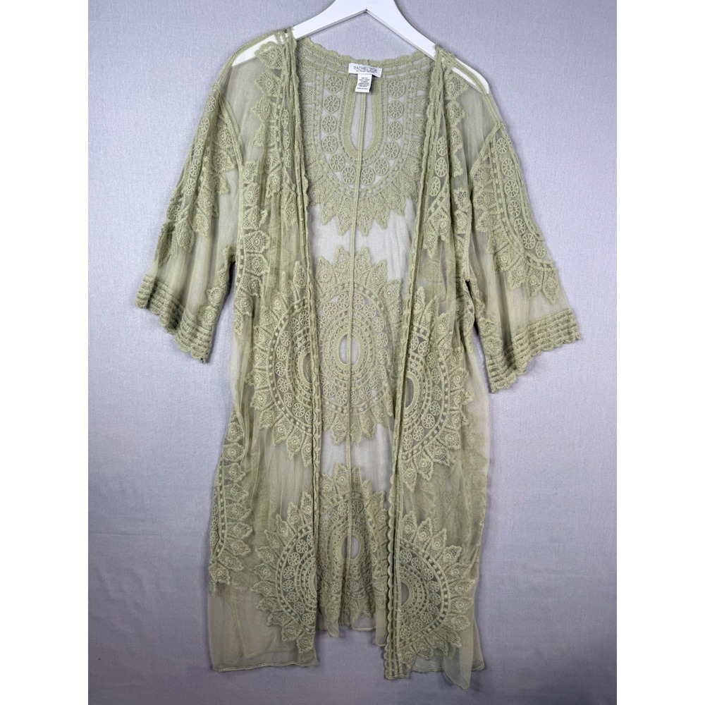 Rachel Zoe Kimono Women One Size Sage Green Lace Mesh Duster Boho Layering